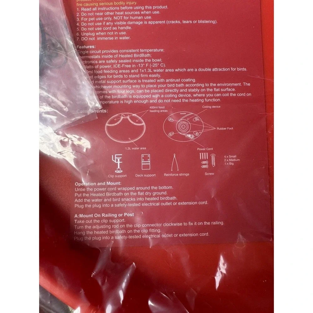 Heated Bird Feeder Waterer Bath Thermostatically Controlled Outdoor‎ Red